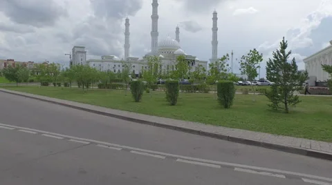 Driving past Hazrat Sultan Mosque in Astana Stock Footage 59556395