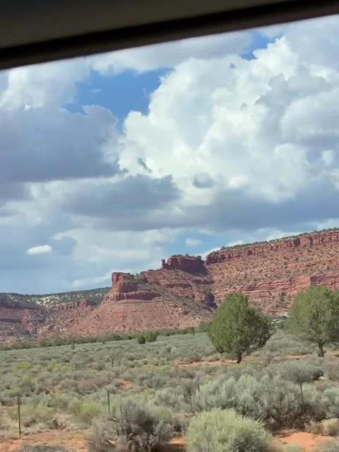 Driving Past Large Red Rock Formations and Desert Bushes 库存影片 342268476
