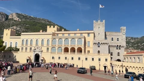 Driving Past Prince's Palace Monaco - Elevated Street View Stock Footage 346505822