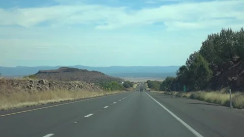 Driving perspective on an empty Arizona highway amidst pine trees in slow m.. Stock Footage 285080264