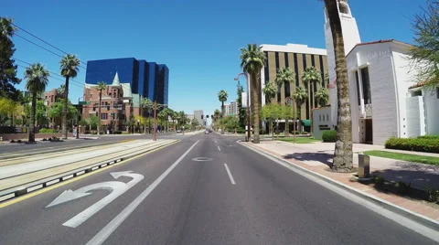 Driving In Phoenix Arizona New Business District Stock Footage