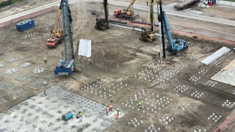 Driving pile preparation on construction site. Timelapse Stock Footage 140675649