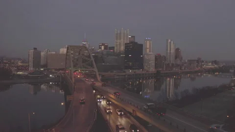 Driving into Pittsburgh at night Stock Footage 146538185