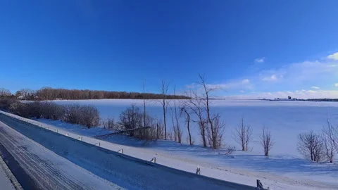 Driving plate front side in winter snowy Innisfil town Ontario, Canada, loc.. Stock Footage 344766237