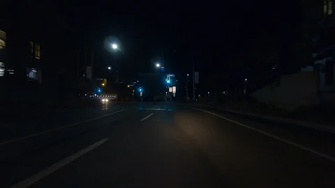 Driving plate POV low angle on Toronto city streets and highways at night Stock Footage 120162019