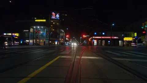 Driving plate POV low angle on Toronto city streets and highways at night Stock Footage 120166379