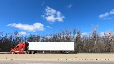 Driving plate POV side view of cars and trucks on highway 401 in Canada Stock Footage 105808277