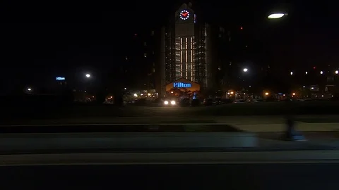 Driving plate POV side view on highway and dark city streets at night Stock Footage 108707835