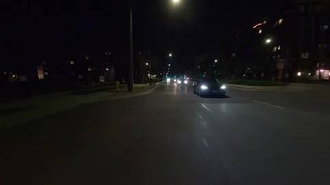 Driving plate of reverse rear view shot roads and highways on a very dark night Stock-Footage 155872156