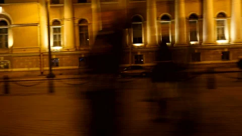 Driving plate side Left, car moves at the night street with car traffic Stock Footage 99654220
