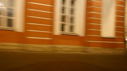 Driving plate side right, car moves at the night street with car traffic Stockbeeldmateriaal 99655132