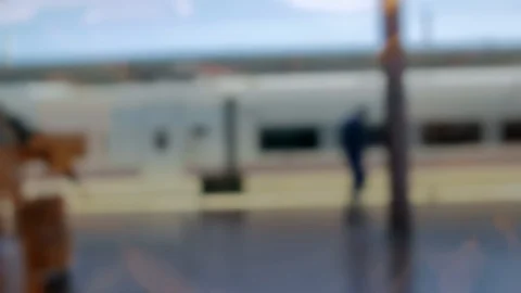 Driving plate side view moving  in train. unfocused Stock Footage 104657068