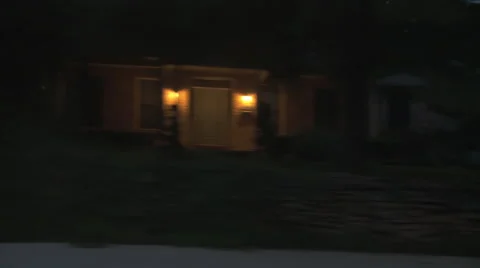 Driving plate, side view, night: middle class street E Stock Footage 40687374