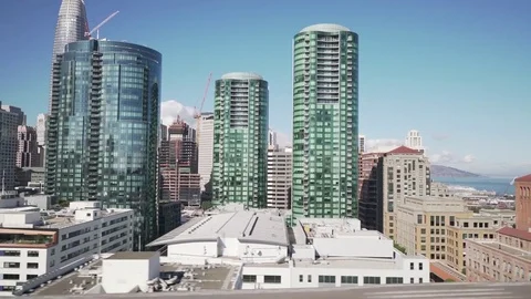 Driving plate side view of San Francisco from moving car from Bay Bridge Stock Footage 83708764