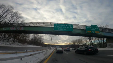 Driving POV: Backed-up evening Rush-hour traffic towards Saw Mill River Parkway Stock Footage 147060467