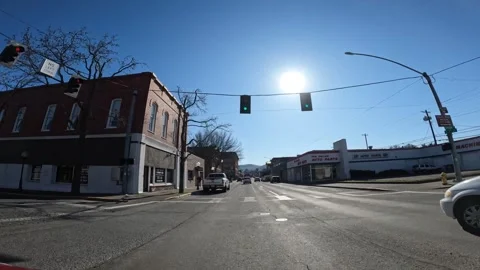 Driving POV through streets of small town The Dalles, Oregon State, USA Video stock 331679542