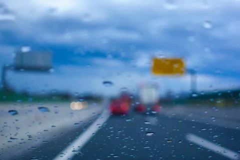 Driving in the Rain, drivers view Stock Photos