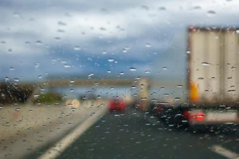 Driving in the Rain, drivers view Stock Photos