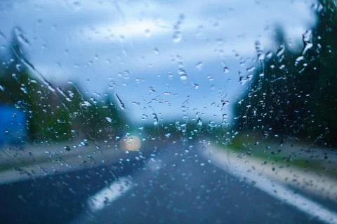 Driving in the Rain, drivers view Stock Photos