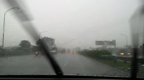Driving In rain Stock Footage 12585004