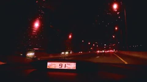 Driving in the Rain at Night Stock Footage 10869682
