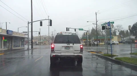 Driving in Rain Point of View Stock Footage 45989399