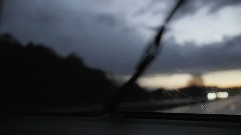 Driving Rain Under Bridge - FPV / POV - Moody Cinematic Car Scene - Slow Motion Stock Footage 161961107
