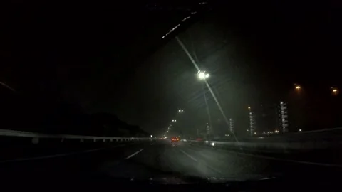 Driving rainy and dark midnight highway in Japan Video stock 155341604