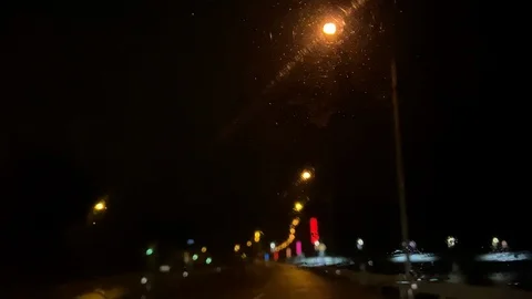Driving into the rainy night Stock Footage