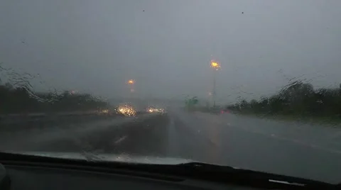Driving on rainy U.S. highway Stock Footage 54918747