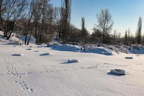 The driving range is covered in snow Foto stock
