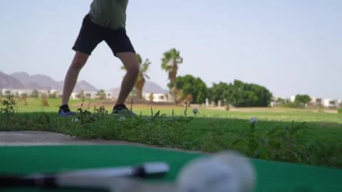 Driving Range Golf. Man practicing with golf club. Stock Footage 194576035