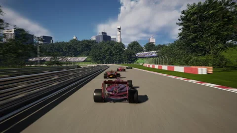 Driving the red Formula car in the new competitive esports racing video game Stock Footage 305930259