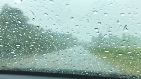 Driving on the Road on a Heavy Rain Stock Footage 145443111