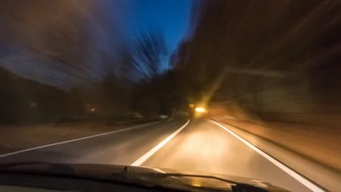 Driving on road in the night Stock Footage 69778769