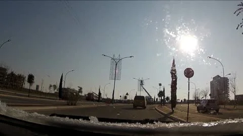 Driving on the road with snow on the windshield Stock Footage 10792915