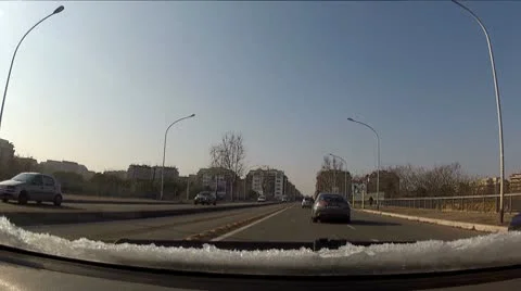 Driving on the road with snow on the windshield Stock Footage 10793035