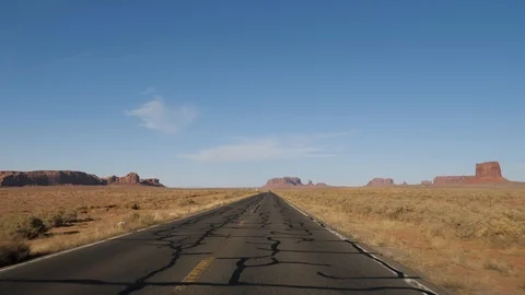 Driving On The Road Through The Hot Desert In Monument Valley On A Sunny Day Stock Footage 119904384