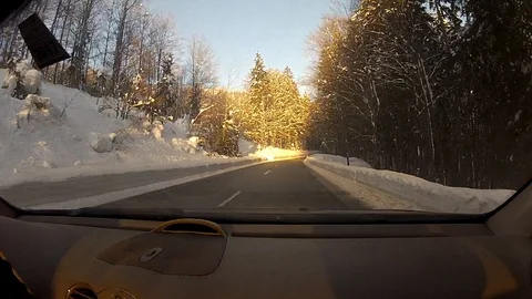 Driving on a road in winter Stock Footage 127019436