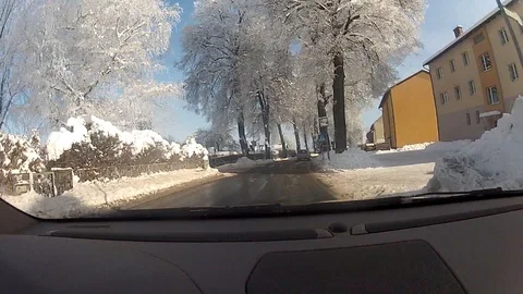 Driving on a road in winter Stock Footage 127040010