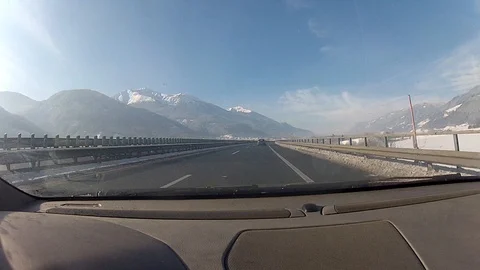 Driving on a road in winter Stock Footage 127040126