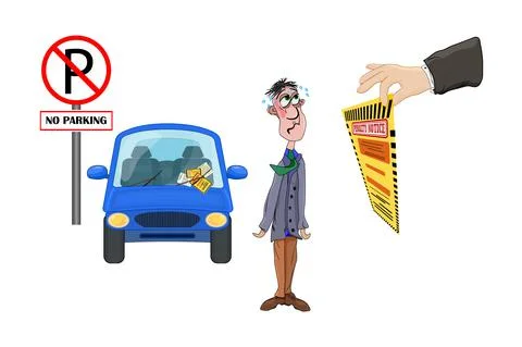 Driving rules violation. Pay fine. Penalty notice to driver concept. Illustrazione stock