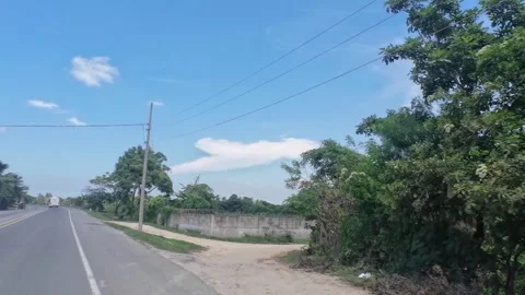 Driving Rural Road with Palm Trees and Tropical Village 库存影片 341369073