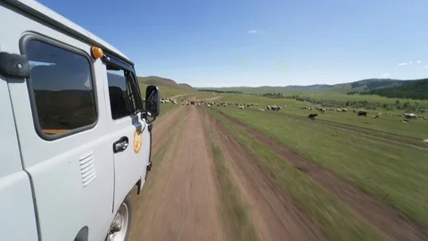 Driving a Russian made UAZ-452 Van off-road in Mongolia. Stock Footage 115034636