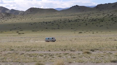 Driving Russian Vans across the Mongolia. Epic!! Stock Footage 122660698