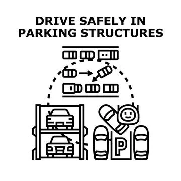 Driving safely finding parking space in structures Stock Illustration