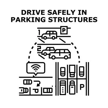 Driving safely in parking structures concept illustration Stock Illustration