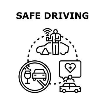 Driving safety concept with connected car technology Stock Illustration