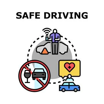 Driving safety concept with connected car technology Stock Illustration