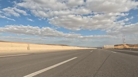 Driving Scene Across Cairo Ain Sokhna Desert Highway Showing Multi Lane Vehicles Stock Footage 330031220